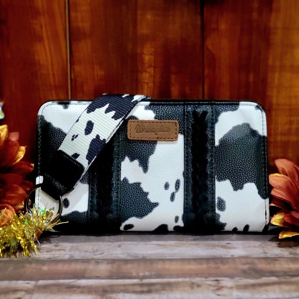 Wrangler by Montana West Wristlet Cowprint Wallet Women's Purse Western Brown
